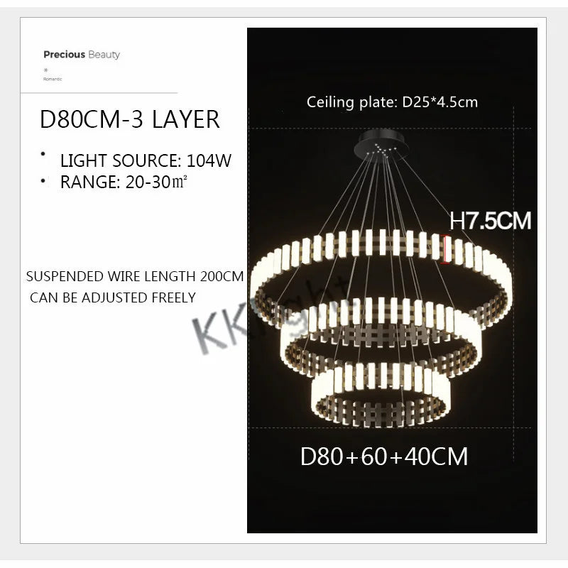 Modern New Simple Duplex LED Chandelier Bedroom Living Dining Room Decoration Art Ring Pendant Lamp Luster Fixture Indoor Lighti