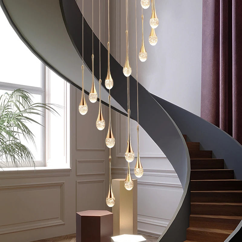 Modern LED Crystal Staircase Chandelier - Luxury Long Duplex Hanging Light