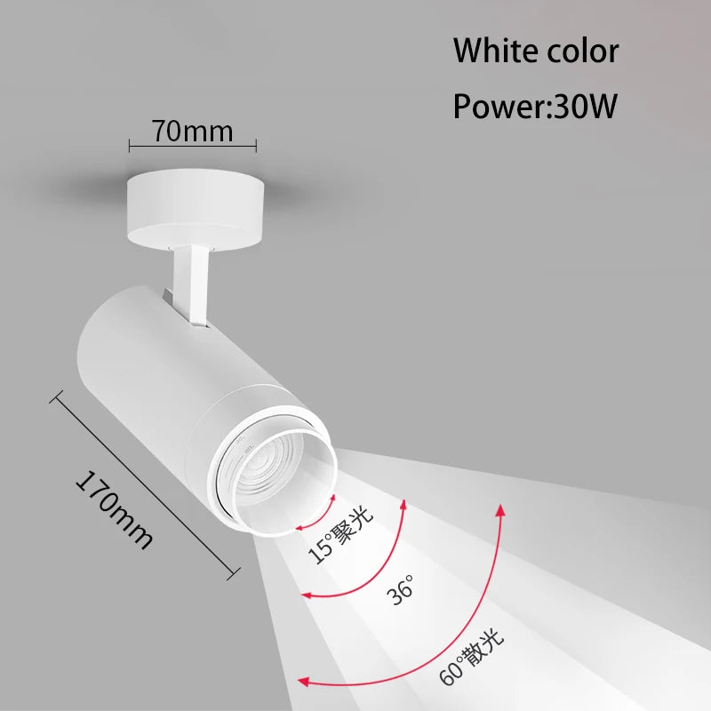 Zoomable LED Surface Spotlight - Adjustable Focus Ceiling Lamp for Retail Stores