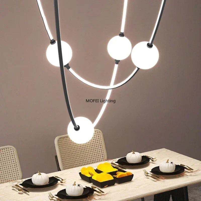 Modern Glass Ball Chandelier Living Room Decor Led Curve Dimmable Staircase Light Villas Loft Dinning Table Nordic Hanglamp