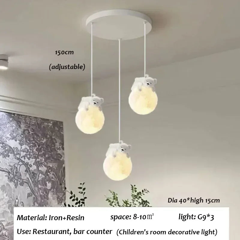 Nordic Little Bear LED Pendant Light - Minimalist Kids Chandelier Hanging Lamp