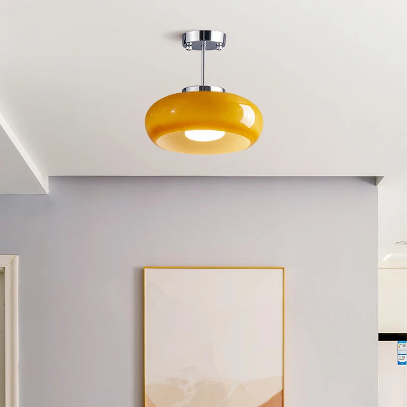 Retro ceiling light Bedroom Dining Room Antique Orange glass light France Style Medieval dining room Bauhaus yellow chandelier