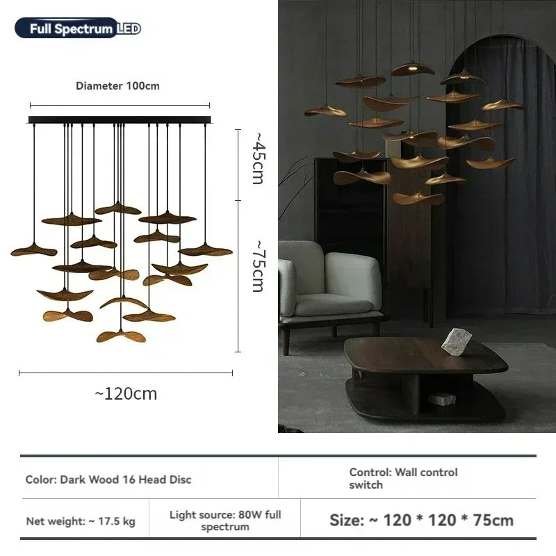 Japanese Wabi Sabi Solid Wood Lamp for Living Dining Room Villa Duplex Kitchen Island Linear Light 3colors Changeable