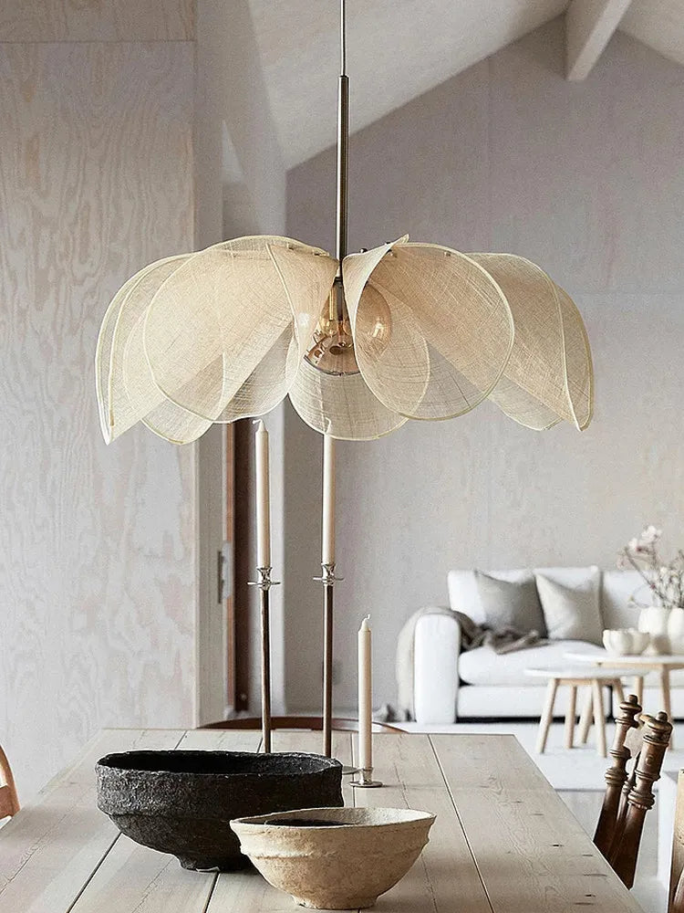 French Fabric Flower Pendant Light - Romantic Creamy LED Chandelier