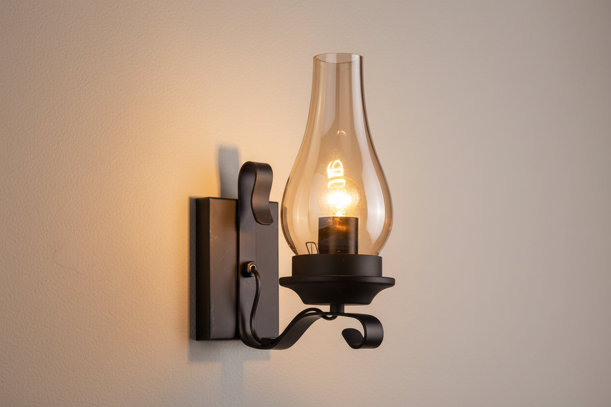 Industrial Wrought Iron Wall Sconce - Rustic Nordic Design for Kitchen & Hallway