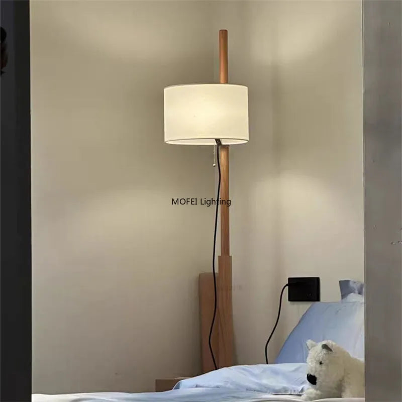Wabi Sabi Wood Floor Lamp Designer Japanese Fabric Liftable Standing Lamp Office Coffee Reading Retro Study Vertical Lighting