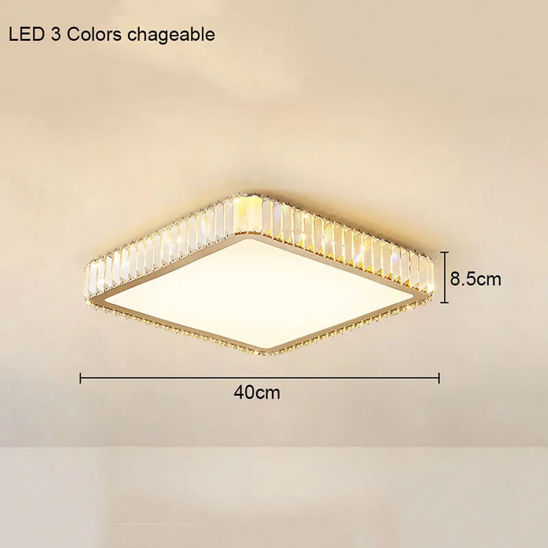 Modern Geometric Crystal Ceiling Light - Round & Square LED Lamp for Bedroom
