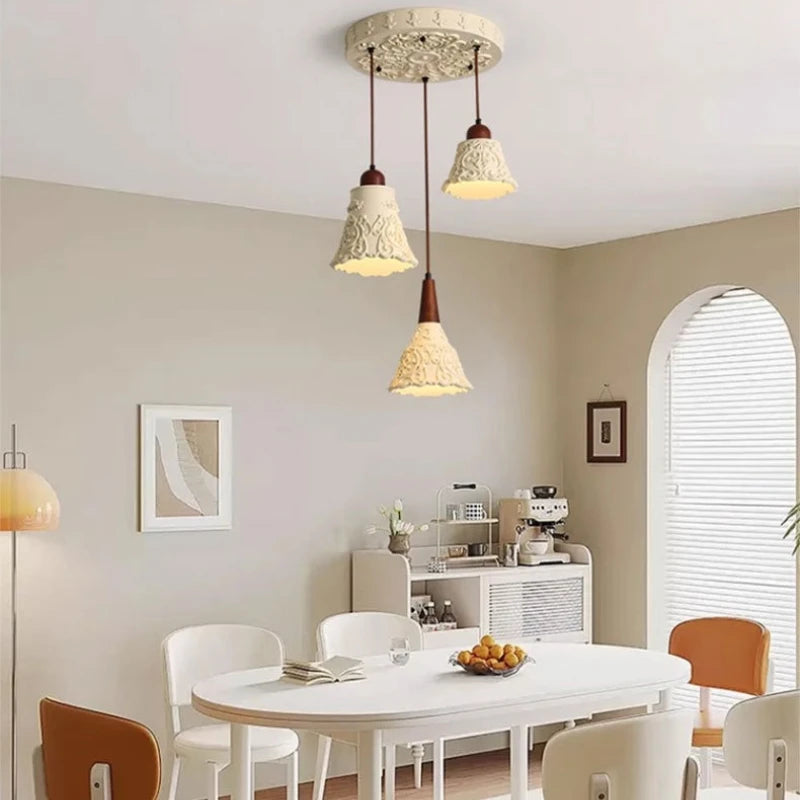 Vintage Walnut Wood Bedside Pendant Light, Style Lamp for Bedroom Ambience, French Retro Mood Lighting for Dining Room & Bedroom