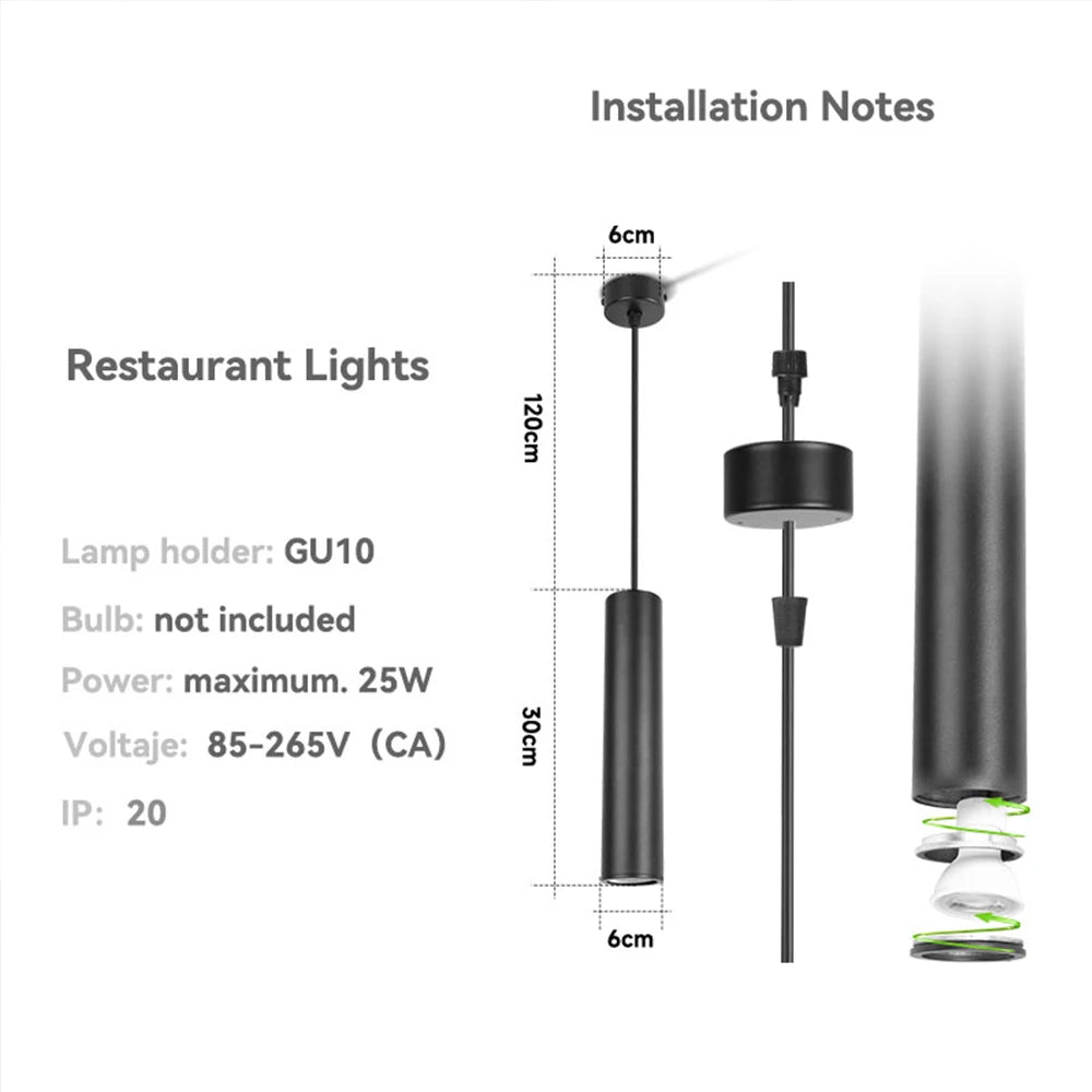 Black LED Pendant Lights GU10 Room Decor Retro Living Room Chandelier Hanging Fixture for Kitchen Table Bedroom Dining Room