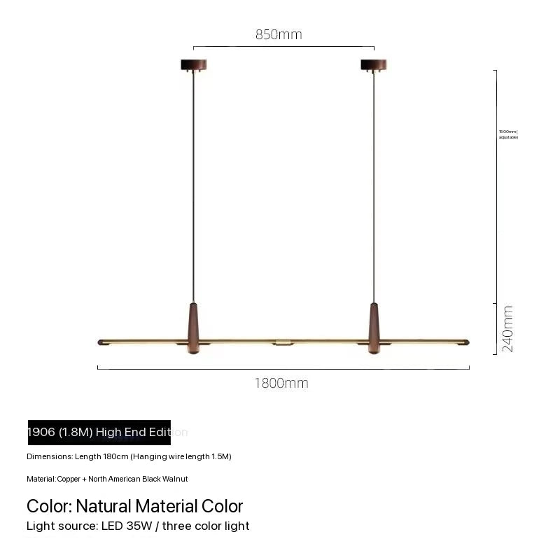 Nordic Designer Long Strip Restaurant Island Chandelier Simple Creative Office Study Lamp Light Luxury All-Copper Tea Room Lamp