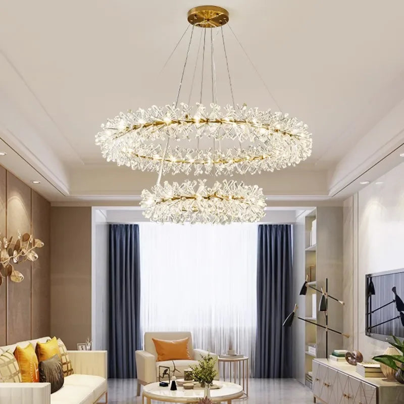 Modern Luxury Crystal LED Chandelier Lighting Nordic Firefly Ceiling Chandeliers For Living Flower Ring Pendant Lamp