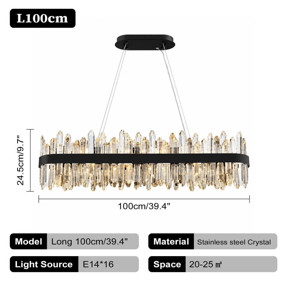Italian Design Luxury Crystal Chandelier Light (E14) - Customizable Hanging Pendant Lamp Fixture for Living Room & Dining Room