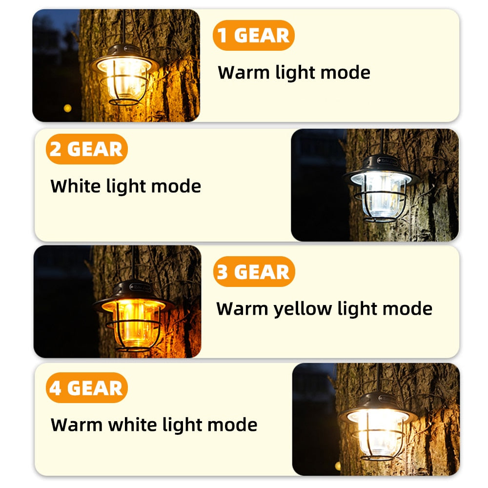 Vintage Style Ceramic Wick Camping Light Rechargeable LED Super Bright Camping Light 4 Lighting Modes Waterproof Outdoor Light