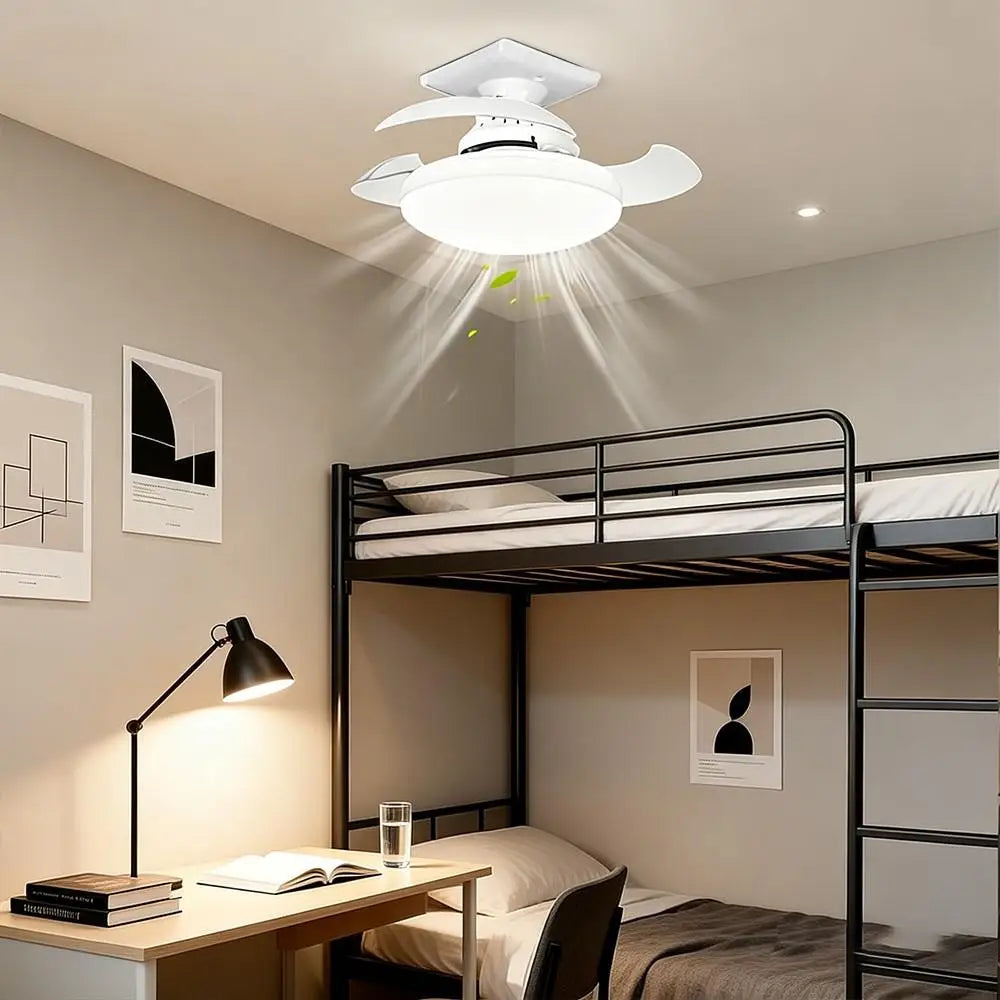 Modern LED Hidden Fan Light with Invisible Blades (E27 Socket Base) - Dimmable 3-Speed Ceiling Fan Light Fixture for Bedroom, Dining Room & Small Spaces