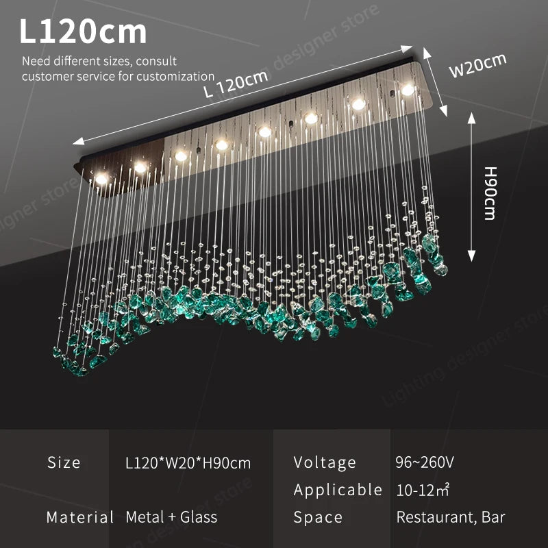 Dining Room Chandeliers Duplex Villa Hall Hanging Lamp Luxury Living Room High Ceiling Green Stone Glass LED Pendant Lights