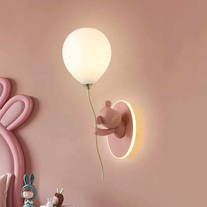 Pink Balloon Bear Wall Lamps Cute Children's Room Lamp Modern Warm Princess Room Nursery Girl Boy Bedroom Bedside Wall Lights