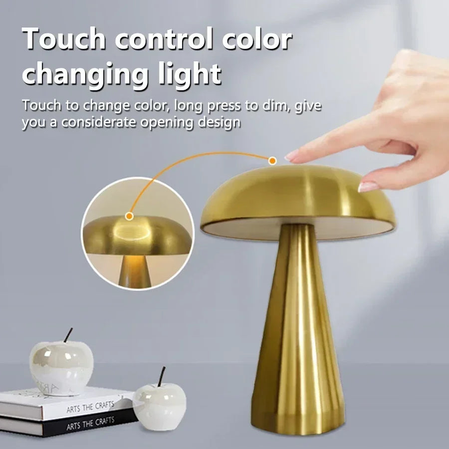 Retro Mushroom LED Night Light Touch Sensor Rechargeable Desk Lamp for Bedroom Restaurant Bar Decor Reading Lighting
