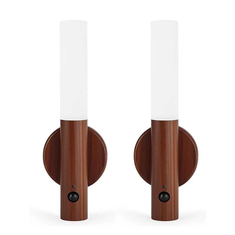 LED motion sensing light wall lamp 2-piece set rechargeable lighting corridor staircase magnetic 360 ° rotation black walnut 2