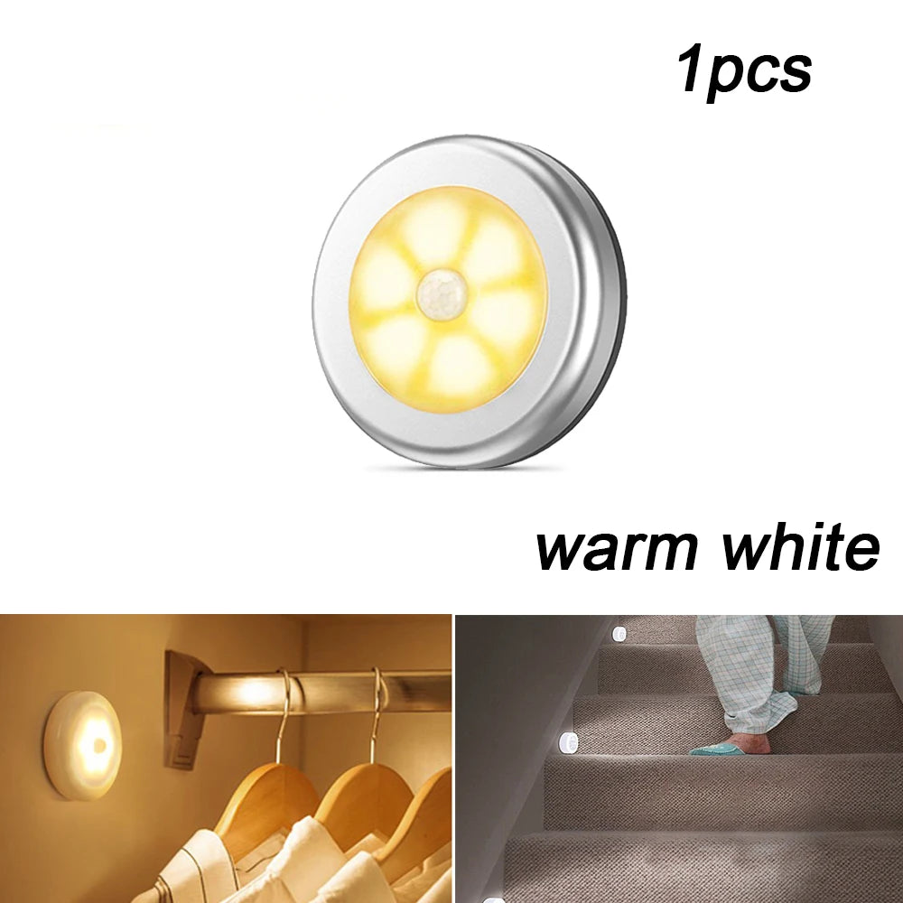 6 LED Motion Sensor Night Light - Wireless PIR Infrared Battery Powered Lamp