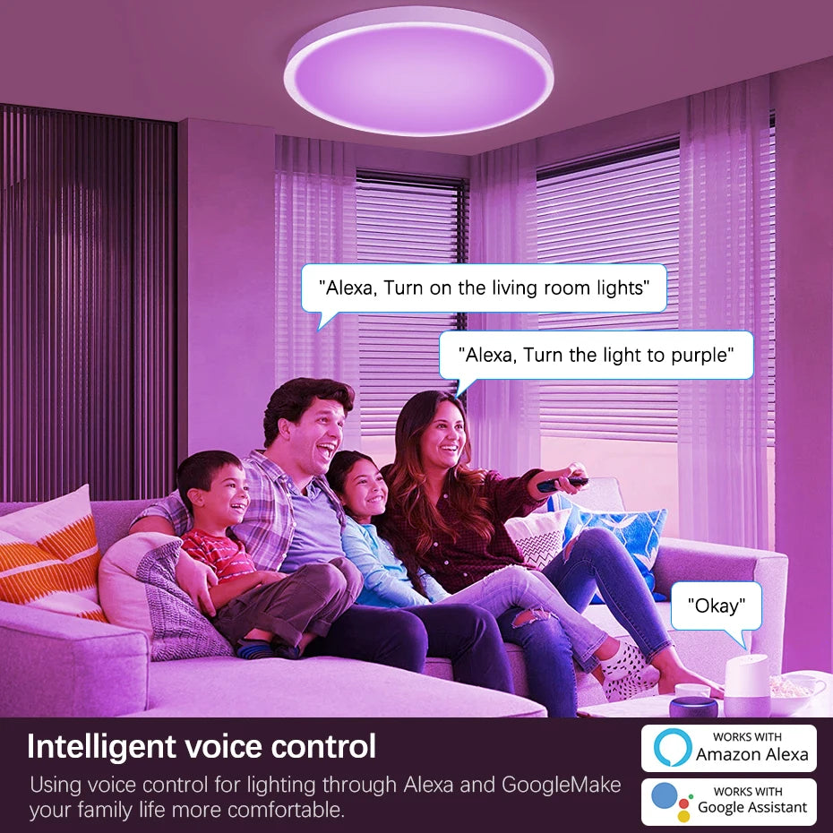 220V 40W Smart Ceiling Lamp Module RGB Dimming Work with Alexa Google Tuya Smart WiFi Control DIY Ceiling Light for Room Decor