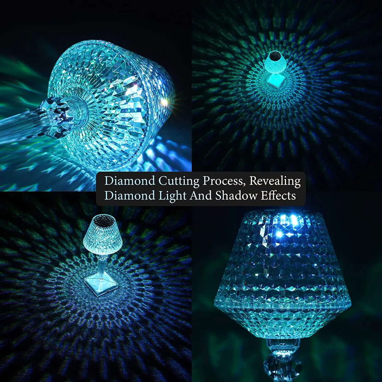 LED Diamond Table Lamp USB Touch Desk Lamp Eye-Protection Reading Lamp Crystal Projection Night Lights Home Bar Xmas Decor Light