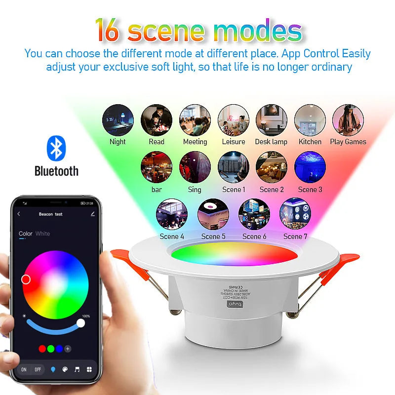 TUYA LED Downlight Dimmable AC85-265V 10W 15W Intelligent Graffiti Control Voice APP RGB CW Full Color Spot Ceiling Recessed