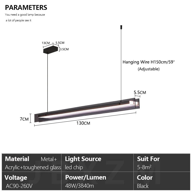 Linear Dining room chandelier kitchen island lighting dining table bar lamp led long strip modern lamp glass Pendant light black