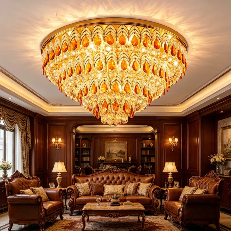 Postmodern K9 Crystal Peacock Chandelier - Luxury Golden LED Ceiling Light