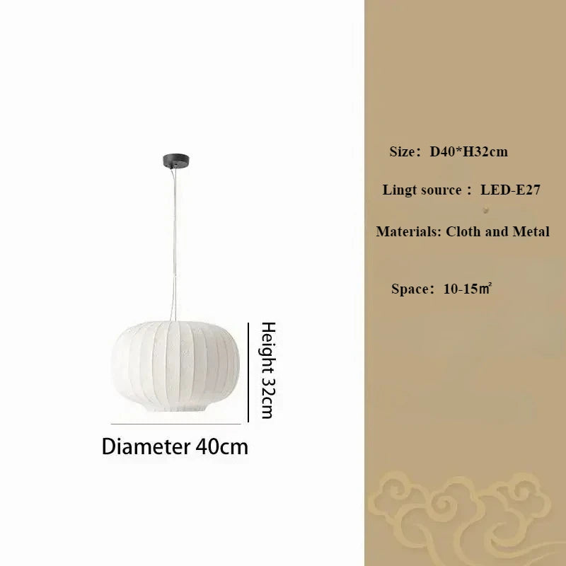 Wabi-Sabi Silk Dome Pendant Light - Iron Art Lantern LED Ceiling Lamp Fixture for Living Room, Dining Area, Bedroom & Cafe Decor