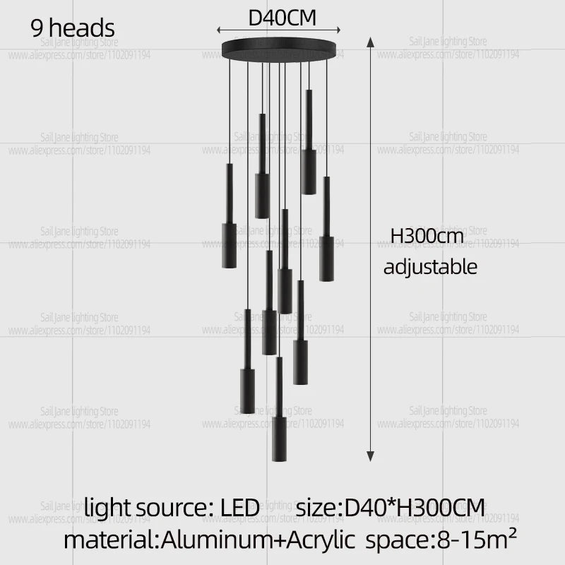 Cylindrical Pendant Light Long Line Attic Chandelier - Modern LED Villa Spotlight