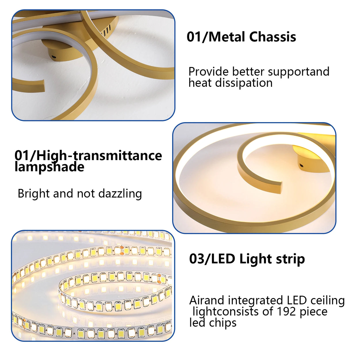 Gold LED Ceiling Light AC 110V 220V 3 Colors Lamp APP Remote Dimming