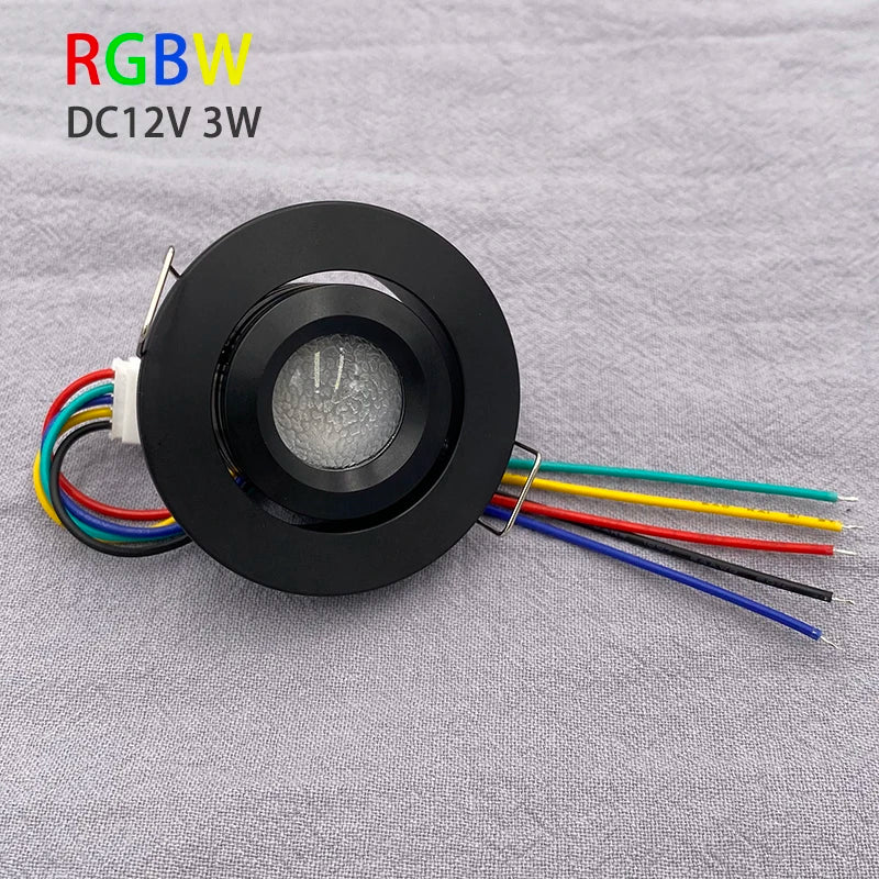 12V 3W RGB / RGBW Recessed Mini LED Cabinet Spotlight (42mm Cutout) - Dimmable Adjustable Ceiling Downlight for KTV, Bar & Room Decor