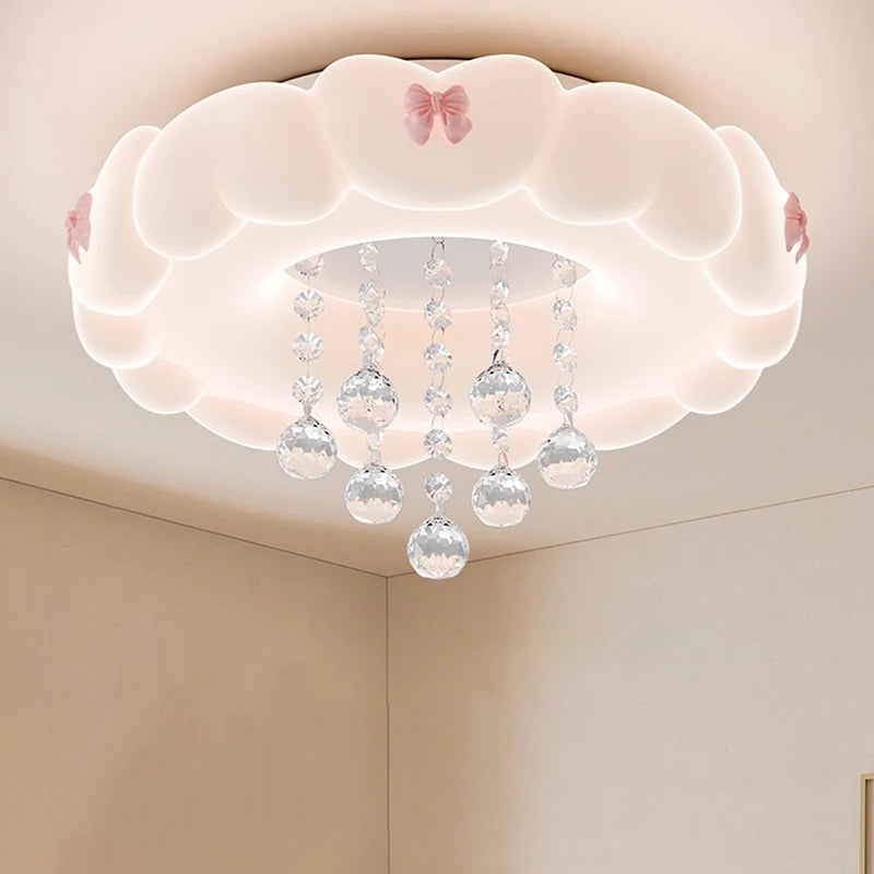 Children's Room Cloud Ceiling Light Pink Bow Crystal Cloud Lamp LED Cream Style Nursery Baby Room Boy Girl Bedroom Ceiling Lamps