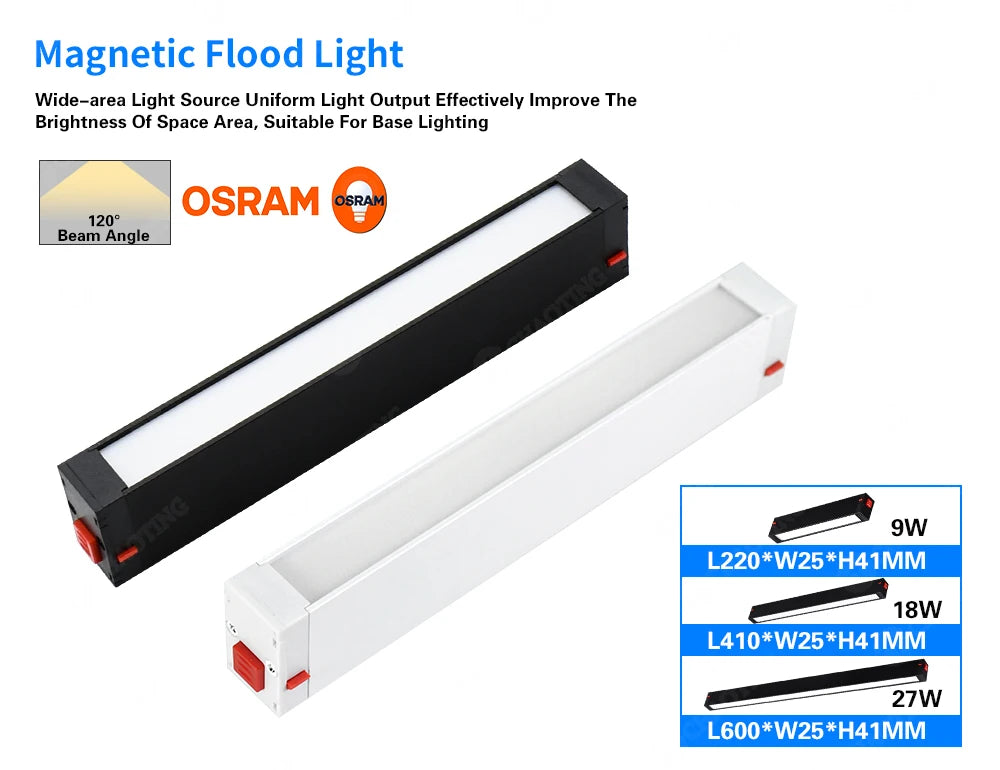 Magnetic Track LED Linear Floodlight (9W COB) - Commercial Rail Ceiling Lamp Fixture for Modern Office, Gallery & Retail