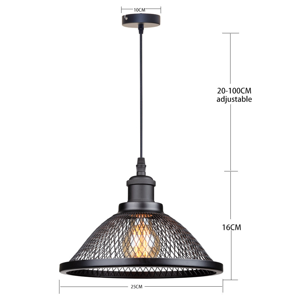 Vintage Retro Black Iron Net-Cage Kitchen Pendant Light E27 LED Hang lamp Fixture For Bedroom Living Room Restaurant