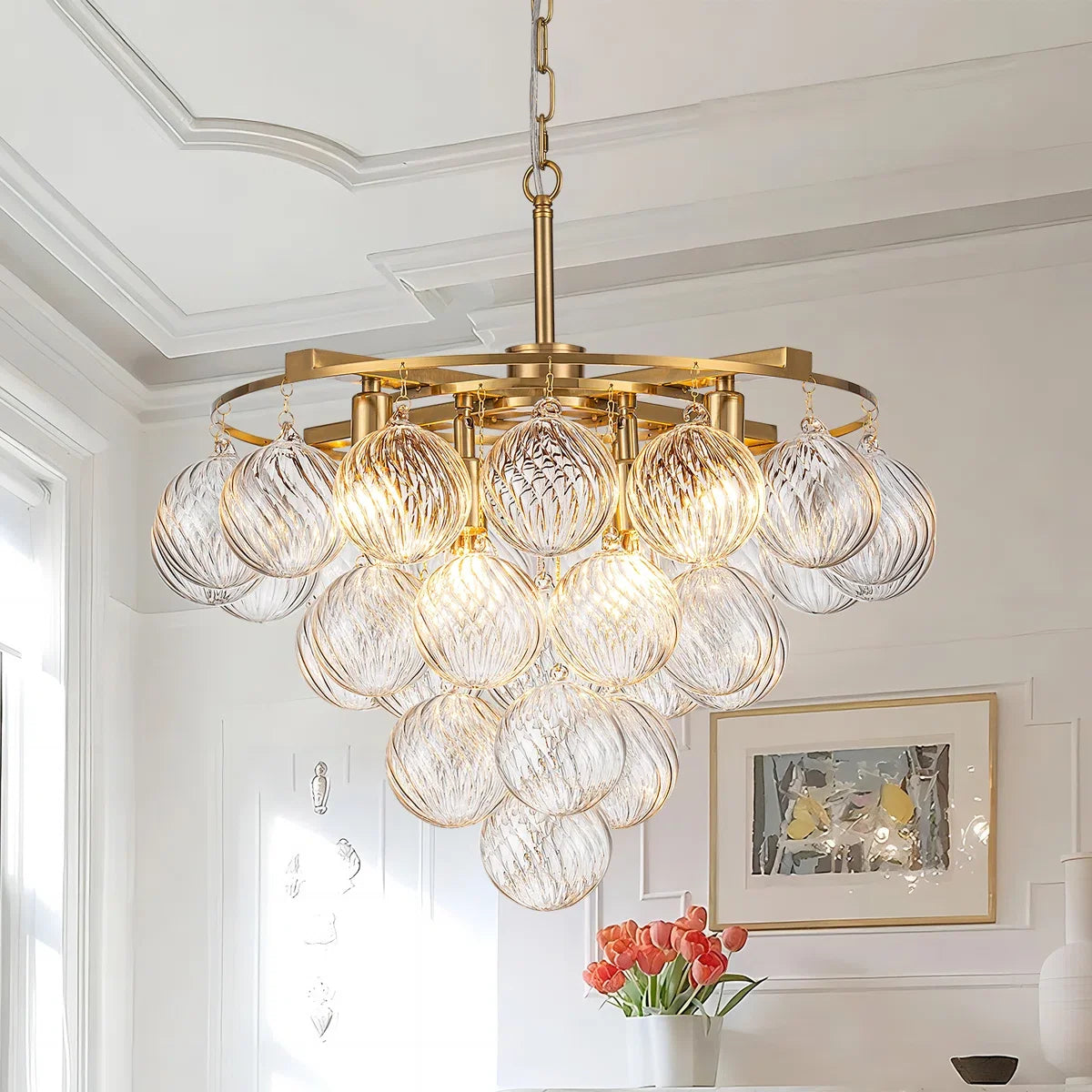 Chrome Tiered Bubble Chandelier Led Pendant Light For Living Room Dining Room Staircase Villa Luxury Glass Ball Hanging Lamp