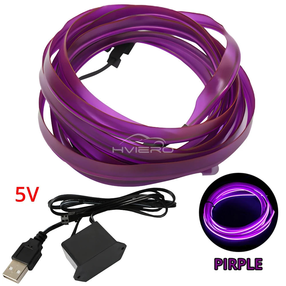 1M/2M/3M/5M Colour Car Interior Lighting LED Strip Auto Decoration Wire Rope Tube Line Flexible Neon Lights USB Drive Atmosphere