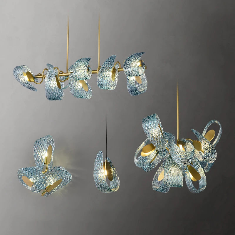 Glass-made Modern Home Appliance Ceiling Chandelier Designer Hanging Lamps for Living Room Dining Room Decoration Flower Shape