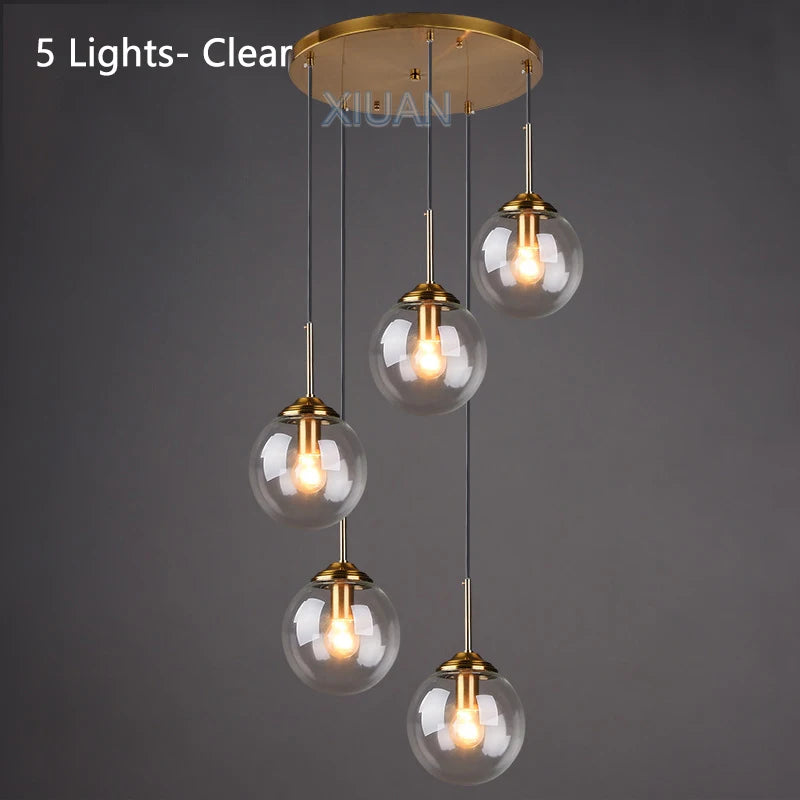 Amber Smoke Gray Clear Glass Pendant Lamp LED Hanging Light for Dining Room Table Kicthen Island Bedroom Bedside Lighting