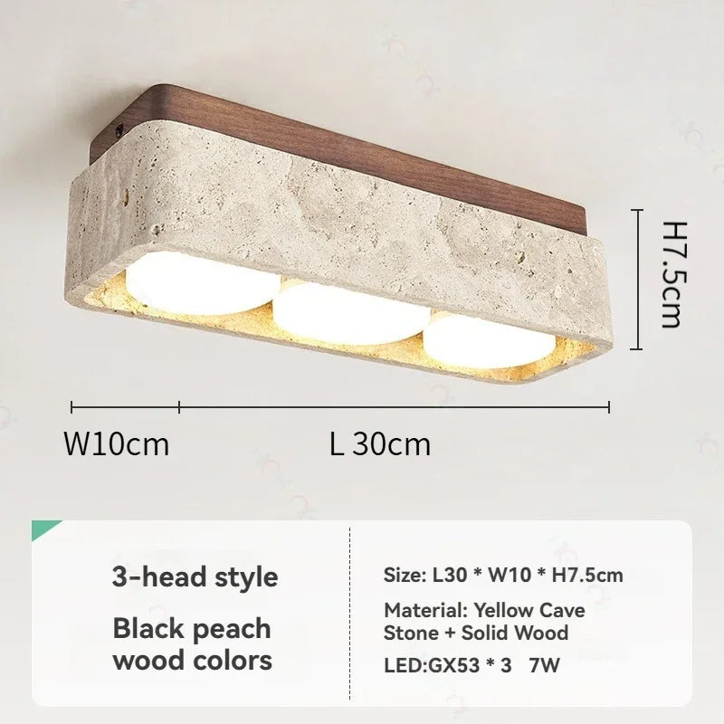 Square Yellow Travertine LED Recessed Ceiling Light - No Main Lamp Grid Spotlight Fixture for Living Room, Bedroom & Hallway