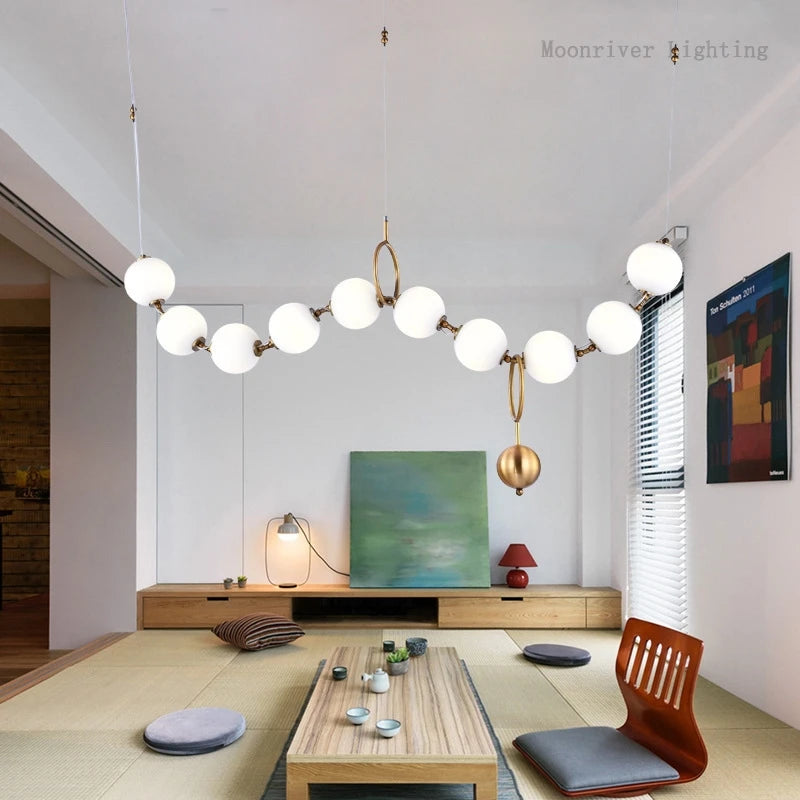 European Luxury Necklace Glass Ball Pendant Light - Modern White Pearl Bean Chandelier Fixture for Restaurant, Hotel Hall & Dining Room