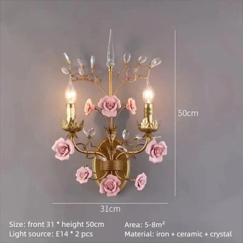 Pink Red Ceramic Rose Chandelier Luxury French Gold 5 Lights Chandelier Bedroom Lighting 6/8/10 Living Room Hanging Lights