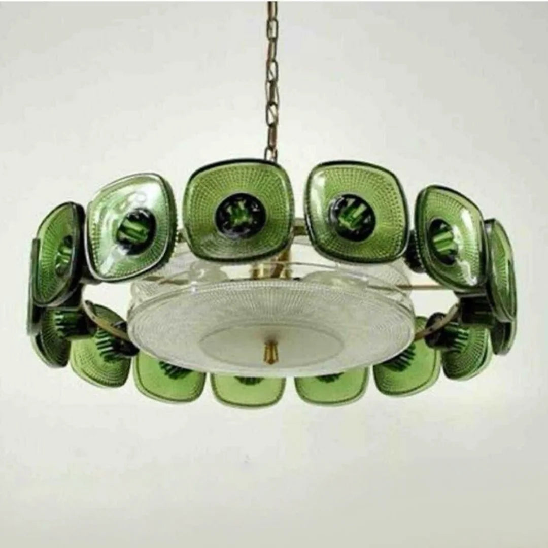 Vintage Glass Petal Chandelier for Living Room Dining Room French Green Cear Glass Hanging Pendant Chandelier Lights Bedroom