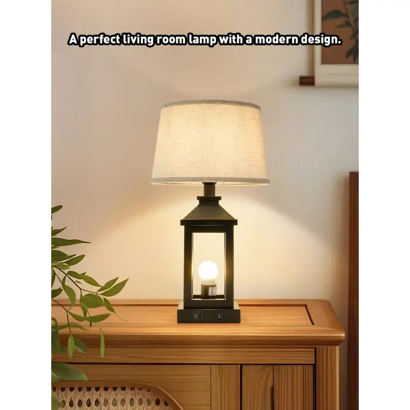 20.5in Black Farmhouse Touch Control Lamp, 3-Way Dimmable Nightstand Light with 2 Bulbs for Living Room, Bedroom, Office,