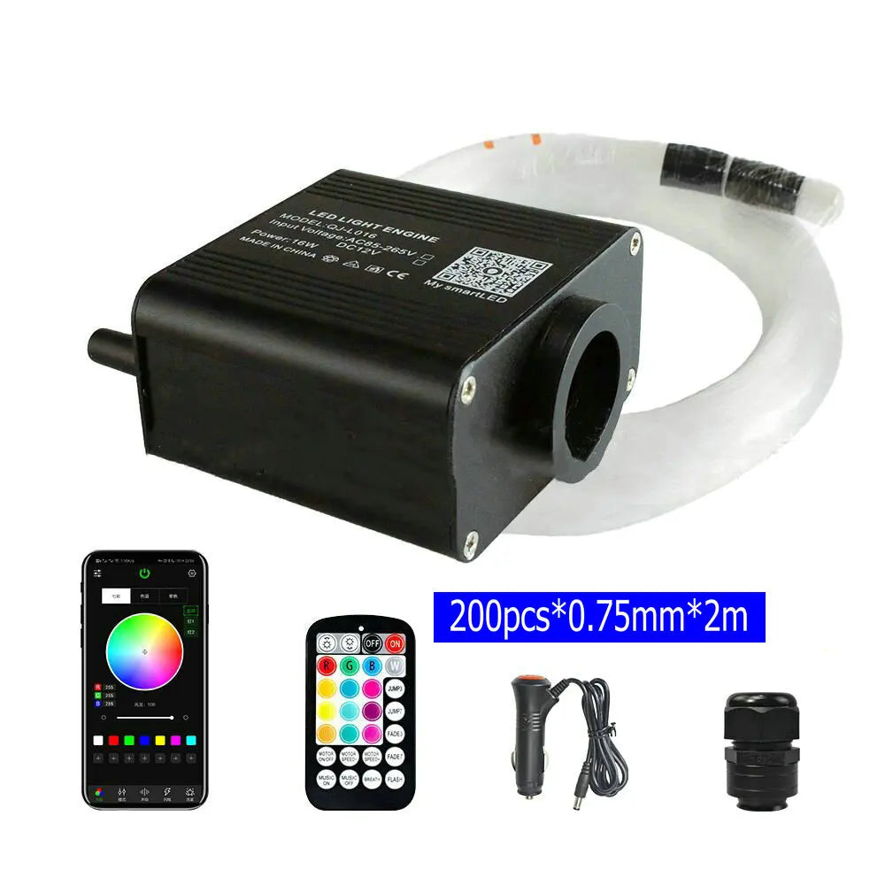 16W Twinkle Starlight Headliner Kit - RGBW Fiber Optic Star Ceiling Light for Car & Home - Bluetooth App, Remote & Music Control