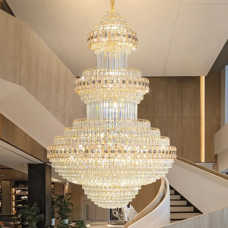 Double-Storey House Living Room Chandelier Hollow And Luxurious Modern And Retro Crystal Lamp-Style Multi-Story Villa Hall Light