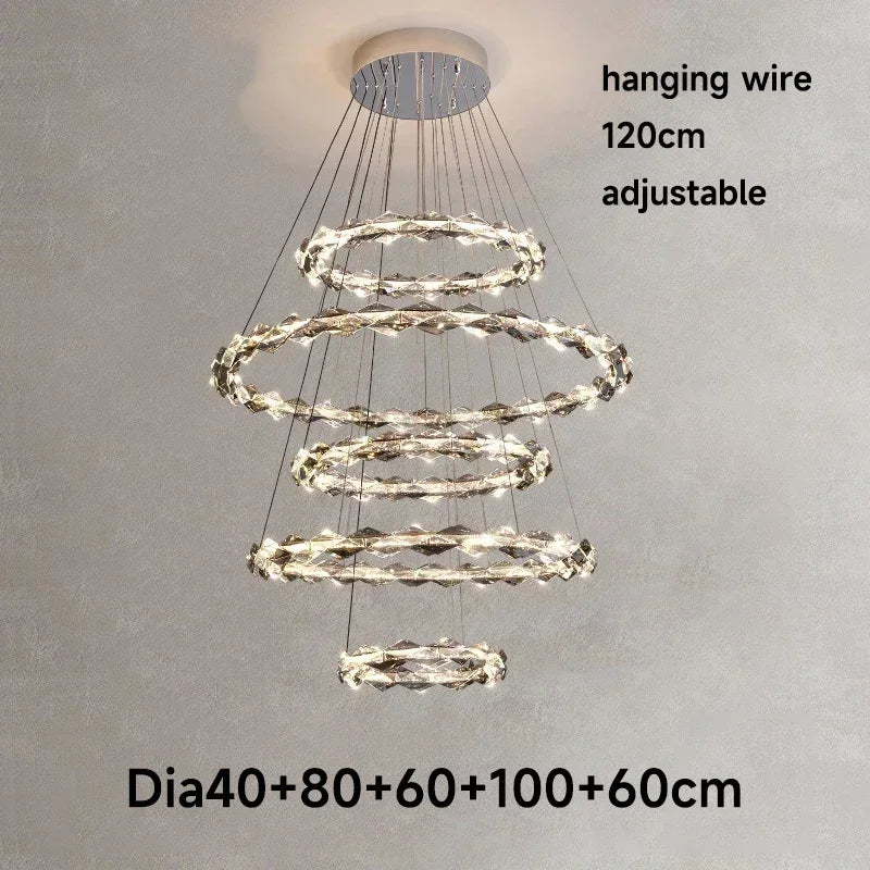 Chrome Modern Crystal Chandelier - Luxury LED Hanging Light for Living Room