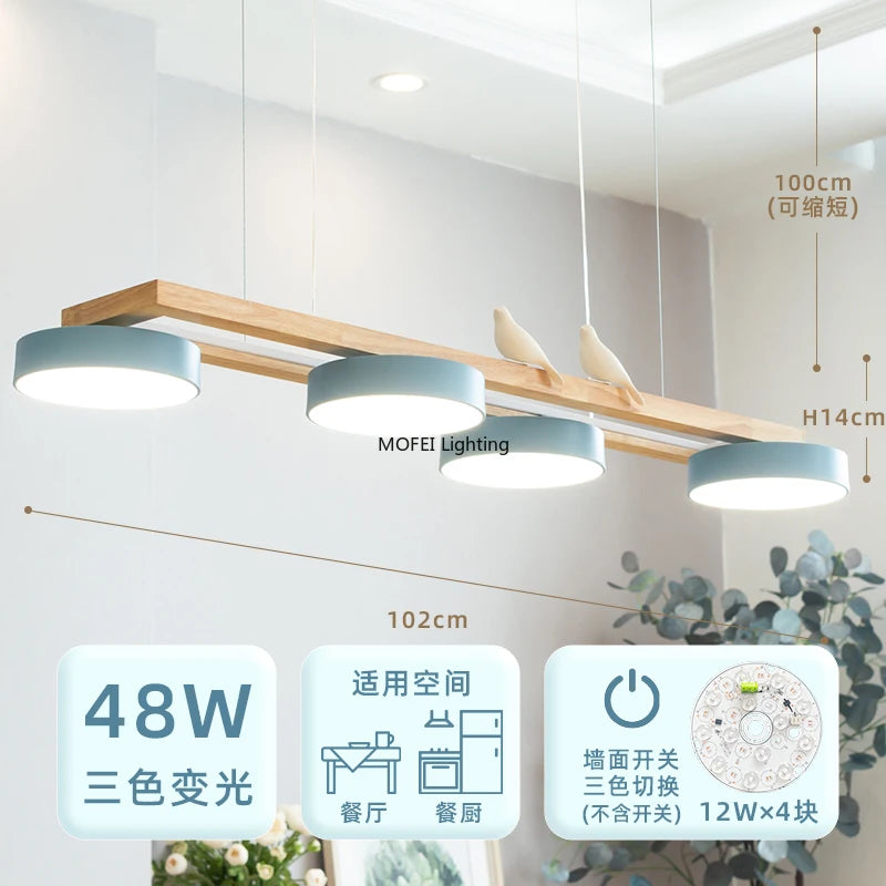 Nordic Log Style Restaurant Pendant Light FixtureDining Table Bar Chandelier LED Minimalism Solid Wood Modern Strip Home Decor