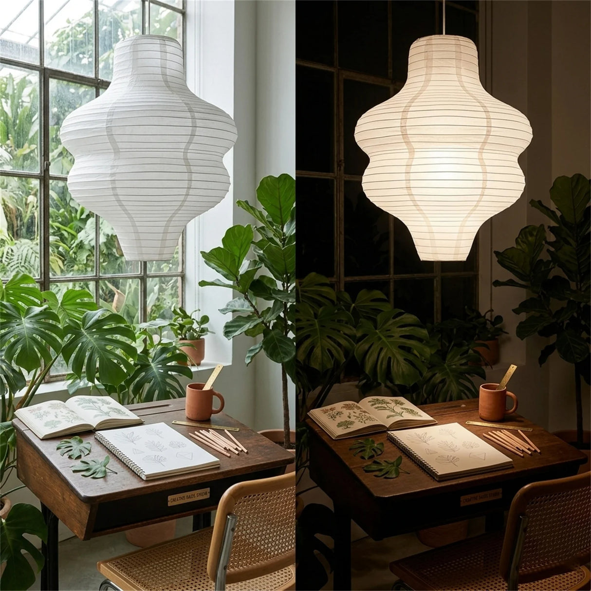 Large White Paper Lampshade 37cm Round Ceiling Pendant Lamp Handmade Folded Rice Paper Chandelier for Bedroom Living Dining Room