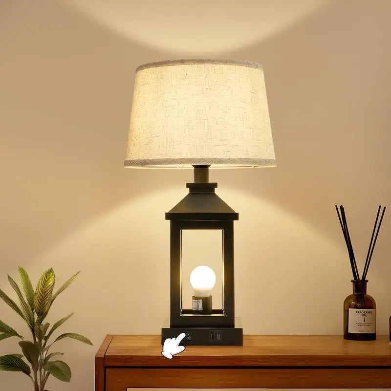 20.5in Black Farmhouse Touch Control Lamp, 3-Way Dimmable Nightstand Light with 2 Bulbs for Living Room, Bedroom, Office,